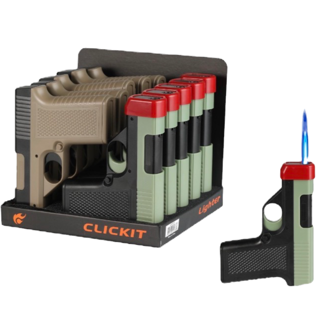 CLICKIT CAMO-SINGLE TORCH GUN W/CIGARETTE BOX SKU 10/box : GH-6278A