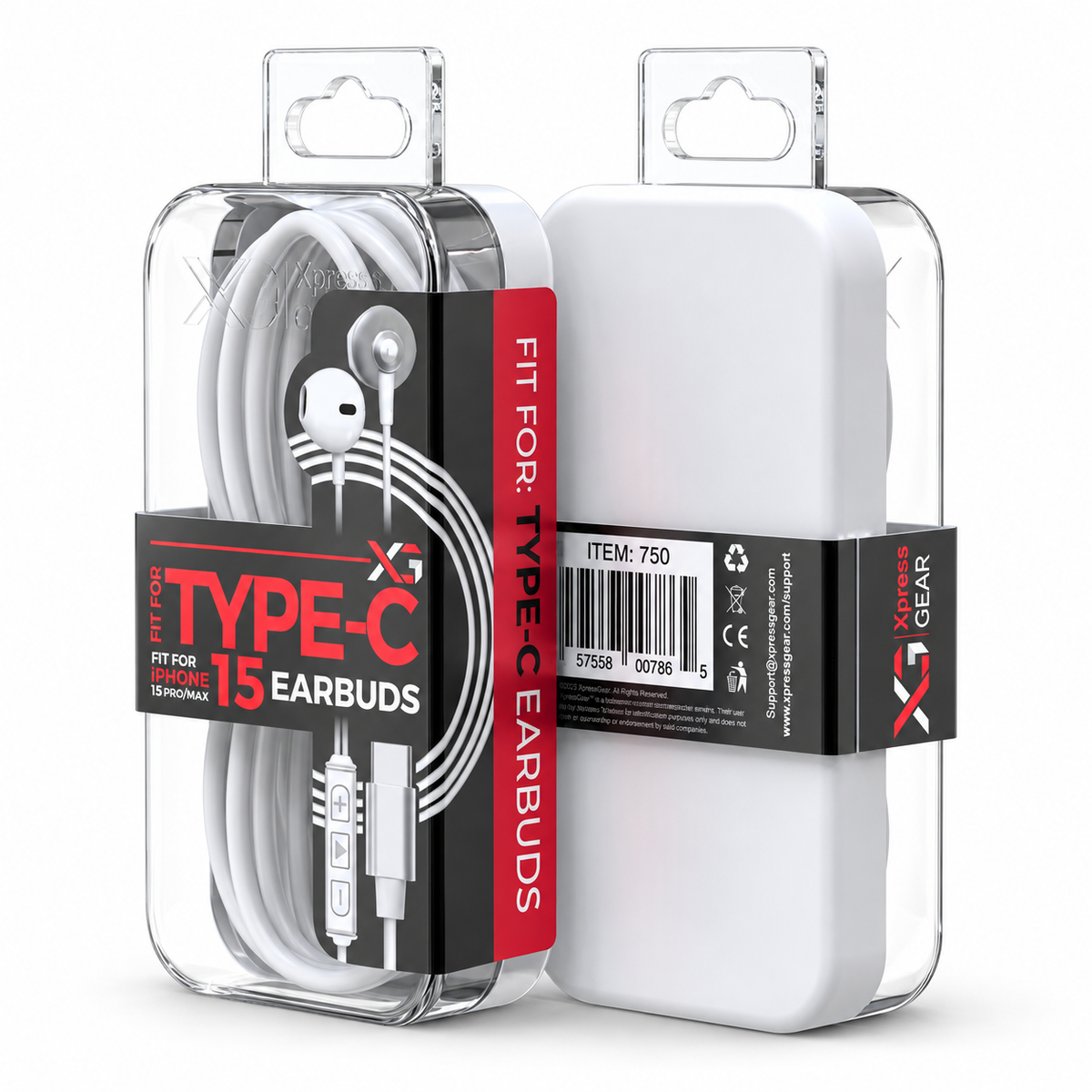750: XG Mini Type-C Earphones — illustrative 3D-style product rendering