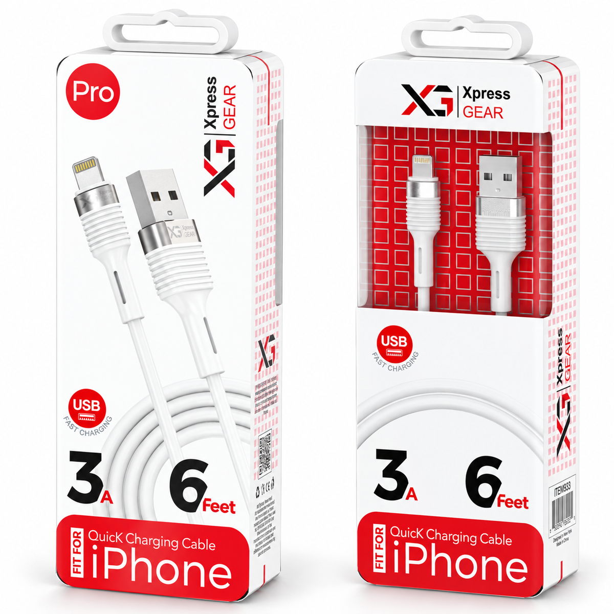 933: XG PRO 6ft USB  iPhone Cable — illustrative 3D-style product rendering