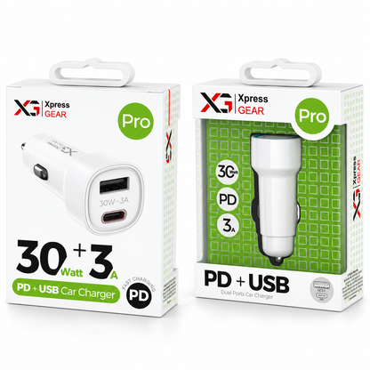 935: XG PRO 30W PD + 3A USB Car Charger — illustrative 3D-style product rendering