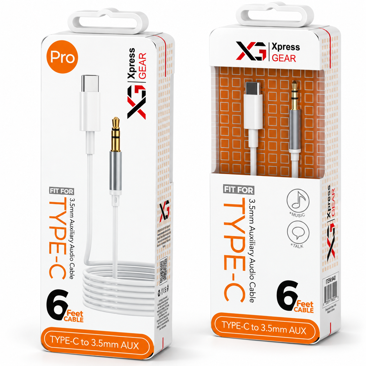 939: XG PRO 6ft Aux to Type-C Cable — illustrative 3D-style product rendering