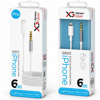 940: XG PRO 6ft Aux to iPhone Cable — illustrative 3D-style product rendering