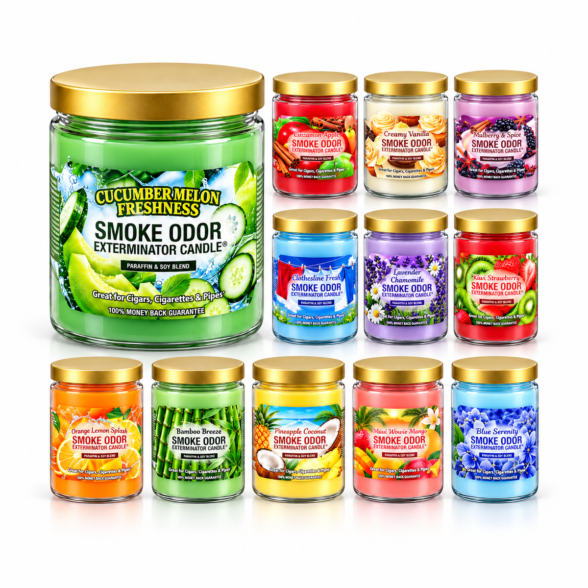 AF10: SMOKE ODOR CANDLES 24 SCENTS — illustrative 3D-style product rendering