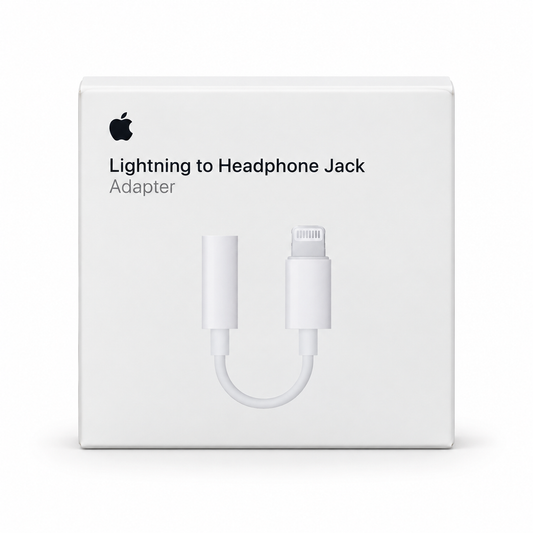 Apple Lightning to headphone jack — illustrative 3D-style product rendering