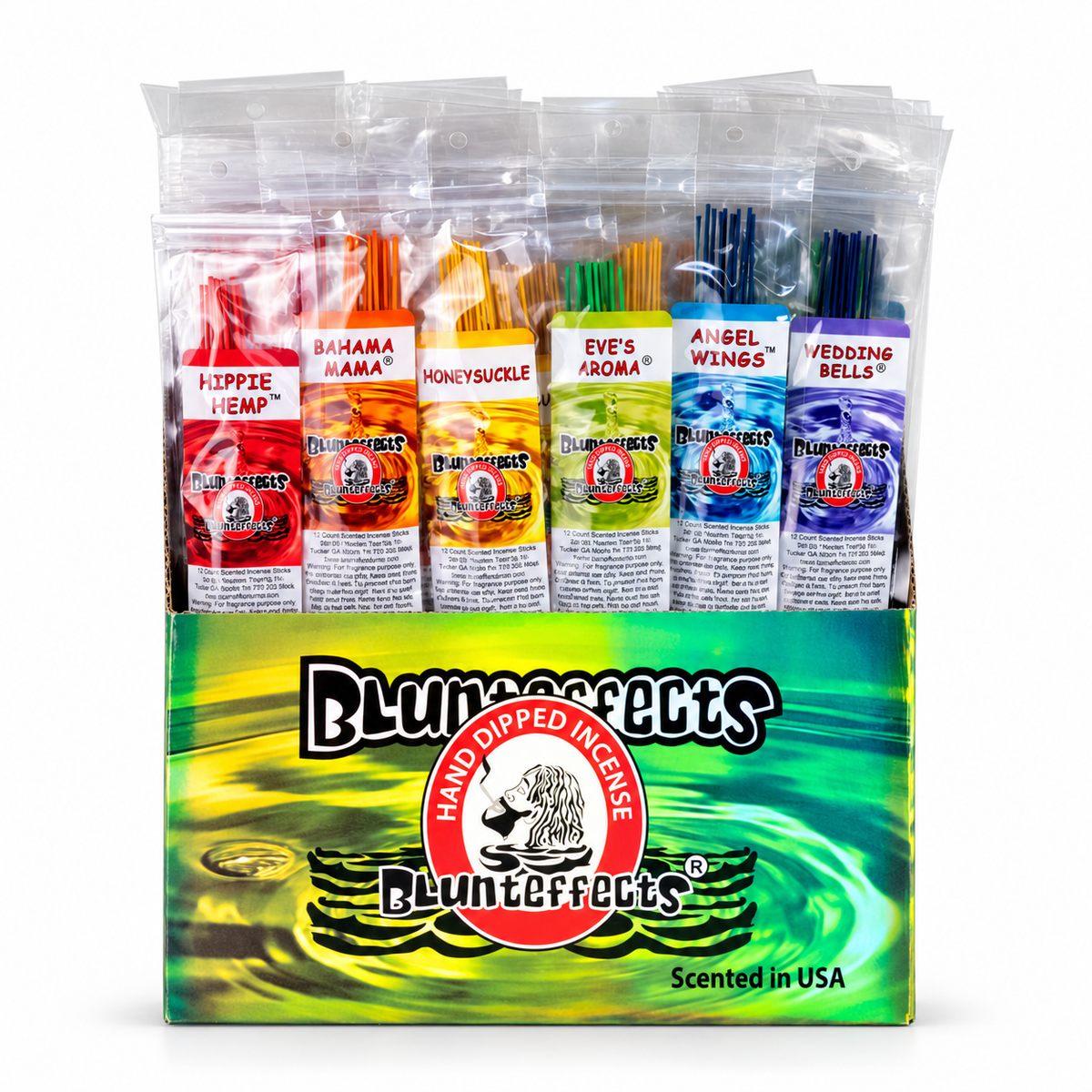 AF02: BLUNTEFFECTS® HAND-DIPPED INCENSE DISPLAY: 72 COUNT — illustrative 3D-style product rendering