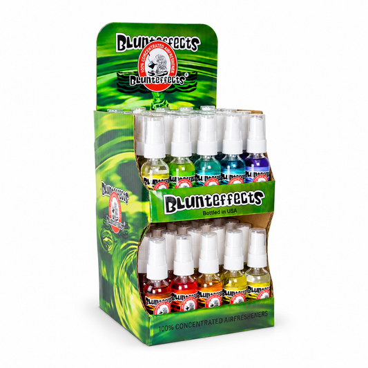 AF01: BLUNTEFFECTS® SPRAY AIR-FRESHENER: 50 PC. DISPLAY — illustrative 3D-style product rendering