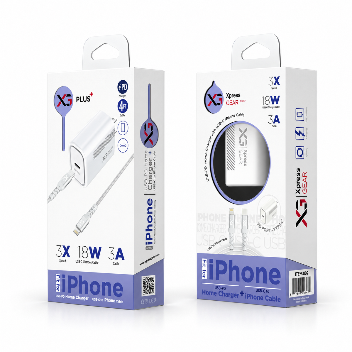 802: XG PD iPhone Home Charger — illustrative 3D-style product rendering