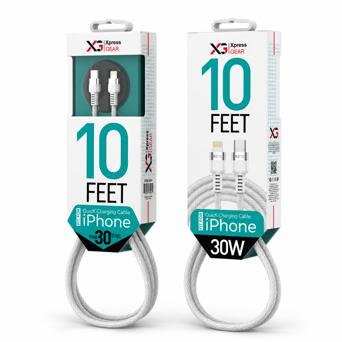 XG 10 FT IPHONE TO TYPE C CABLE — illustrative 3D-style product rendering
