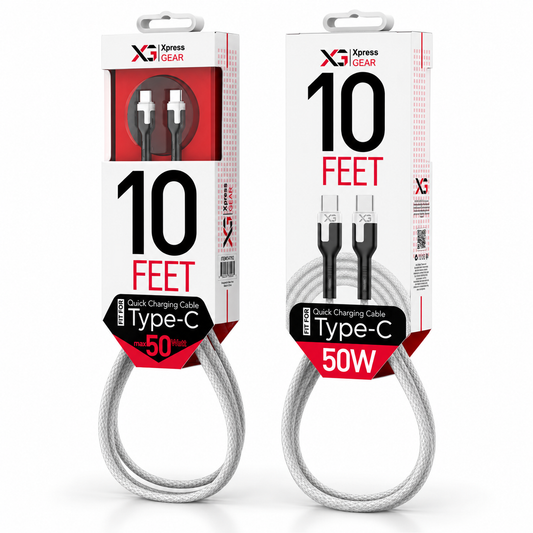 XG 10 FT TYPE-C TO TYPE C CABLE — illustrative 3D-style product rendering