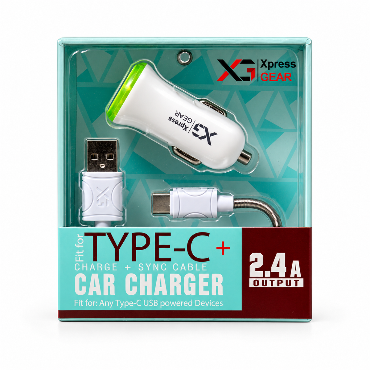 D346: XG D-Series Type C Car Charger — illustrative 3D-style product rendering
