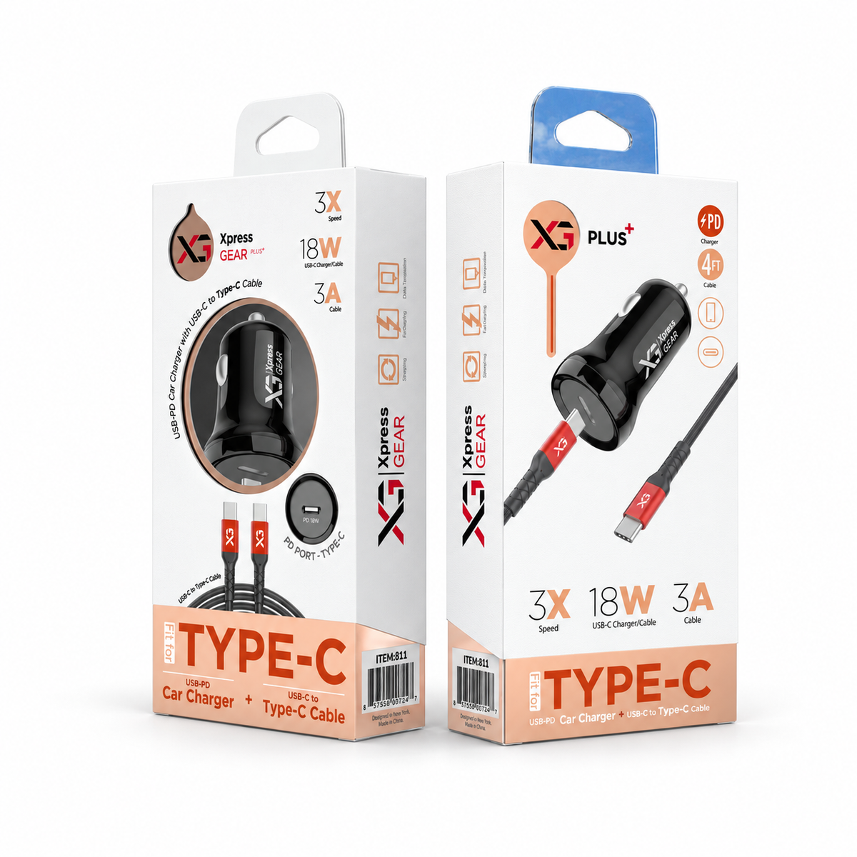 811: XG PD Type C Car Charger — illustrative 3D-style product rendering