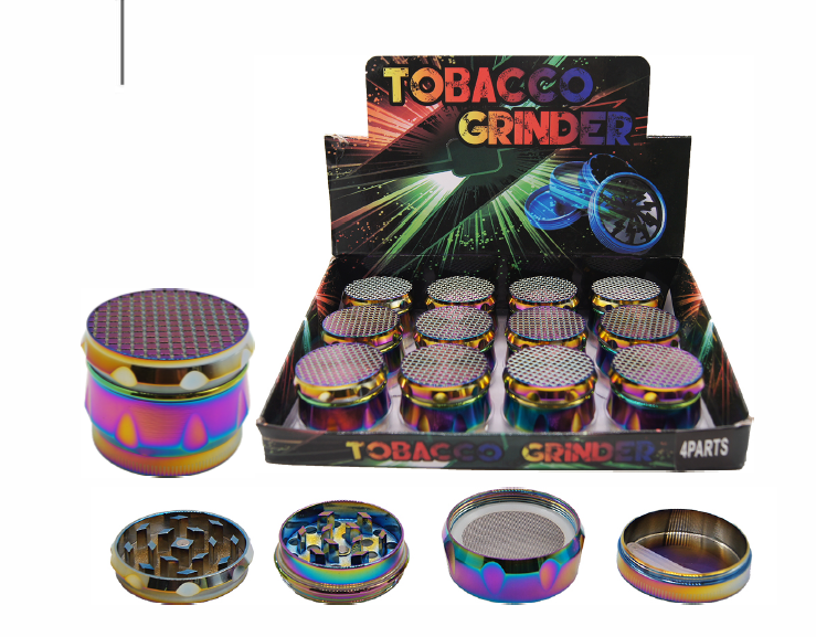 GR161: 45mm 4 Part Wine Barrel Grinder w/ ### Design - Rainbow Color (pc) 12PC