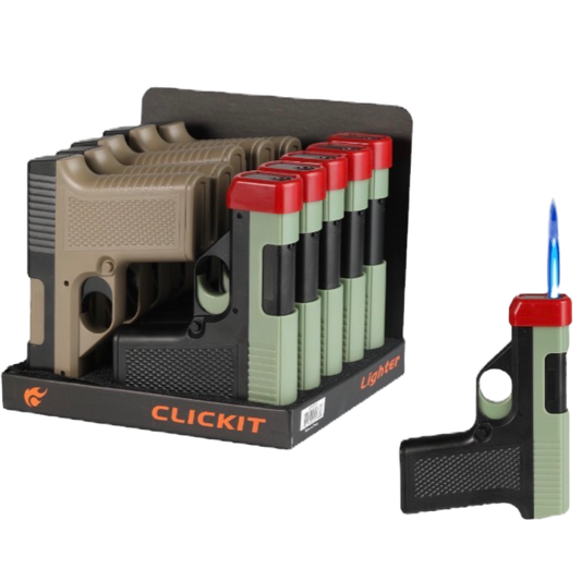 CLICKIT CAMO-SINGLE TORCH GUN W/CIGARETTE BOX SKU 10/box : GH-6278A